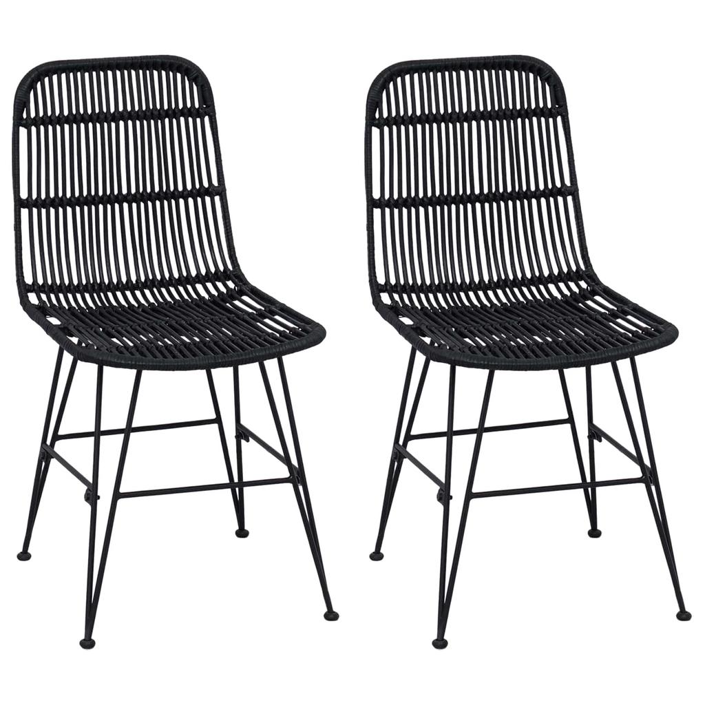 Dining Chair 2 Pcs Black 41 X 55 X 85 Cm Rattan and Steel