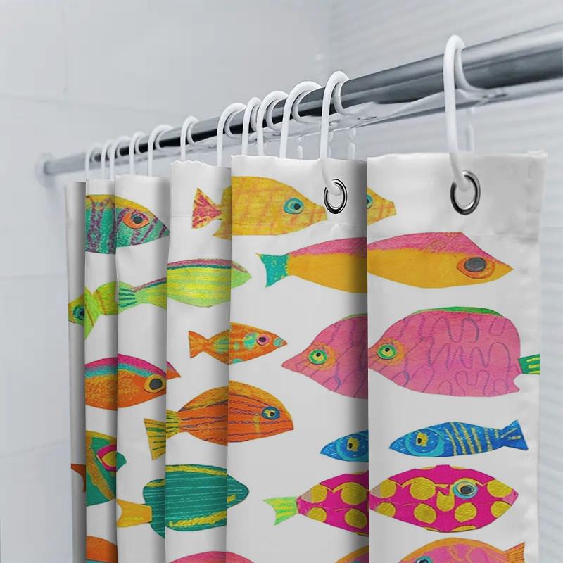 Bright Fish Shower Curtain Set Waterproof Fabric For Bathroom Decor Colorful Fruits Seafood Print 3D Custom-Made Waterproof Bath