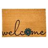 Welcome Flower Design Coir Doormat Natural Fiber Entryway Mat for Home Patio Decor Simple Elegant Indoor Outdoor Floor Rug