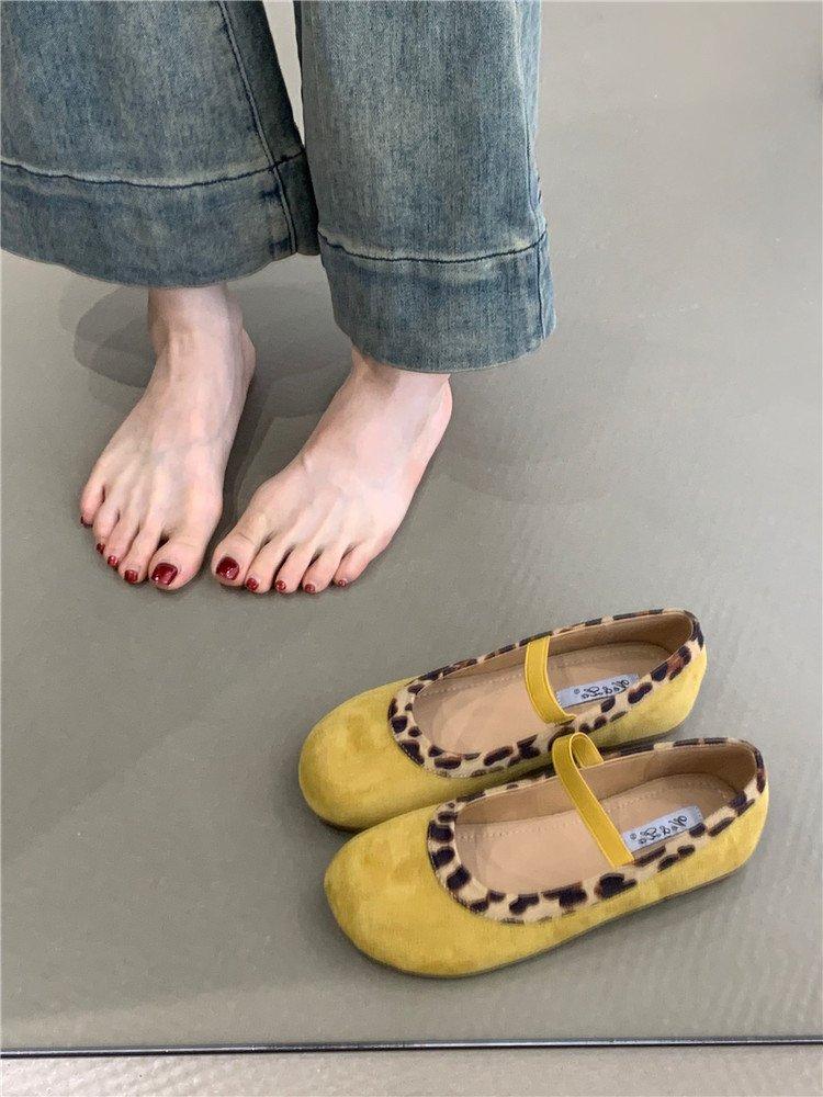 

2024 Autumn Vintage Round Head Suede Mary Jane Shoes Gentle Wind Evening Student Shoes Soft Sole Ballet Single Shoes Women 35 жёлтый