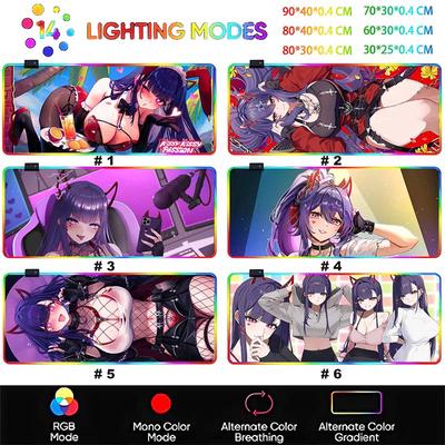 LED Gaming Mousepads Waifu Cups S6 Numi RGB Large Mouse Mat Desk Pads Season 6 A_Akuma Nihmune Non-Slip Mouse Pad Keyboard Mats