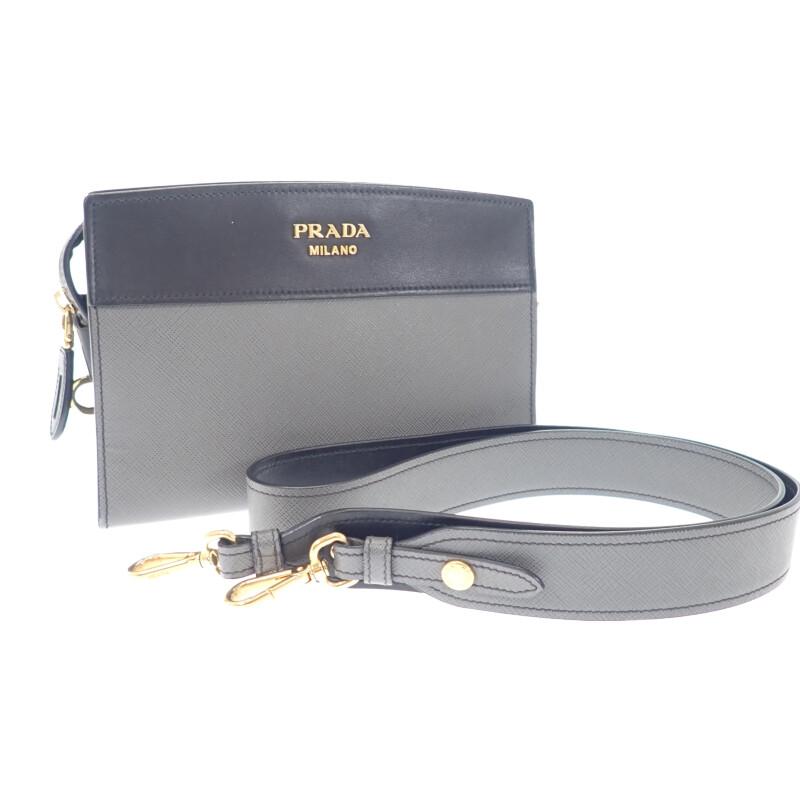 

PRADA 1BH043 Shoulder Bag gray/black Safiano Women