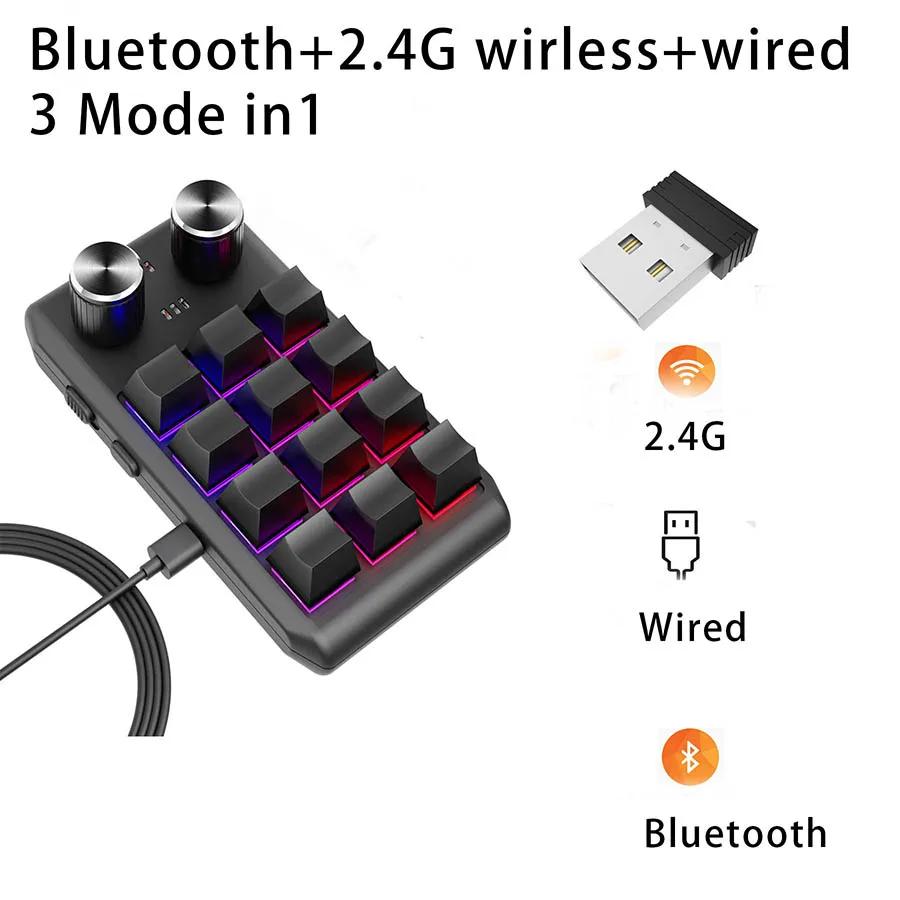 12 Keys 2 Knobs Macro Mini Keyboard USB Wired Bluetooth Programming Custom Mechanical Macropad Hot-swap Photoshop Gaming Keypad