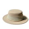 Nouveau Style Élégant à la Française Style Pois Perle Chapeau Plat pour Femmes Automne Hiver Voyage Bord de Mer Chapeau de Plage Laine