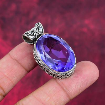 Tanzanite Handmade Gemstone Pendant, 925 Solid Sterling Silver Pendant Antique Jewelry, Pendant For Engagement Gift