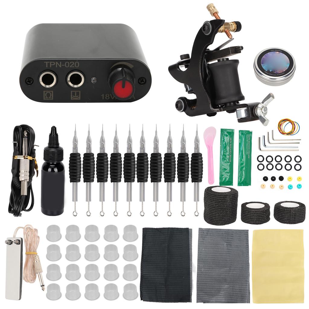Complete Tattoo Machine Kit Professional Complete Tattoo Coils Machine Kit Power Supply Foot Pedal