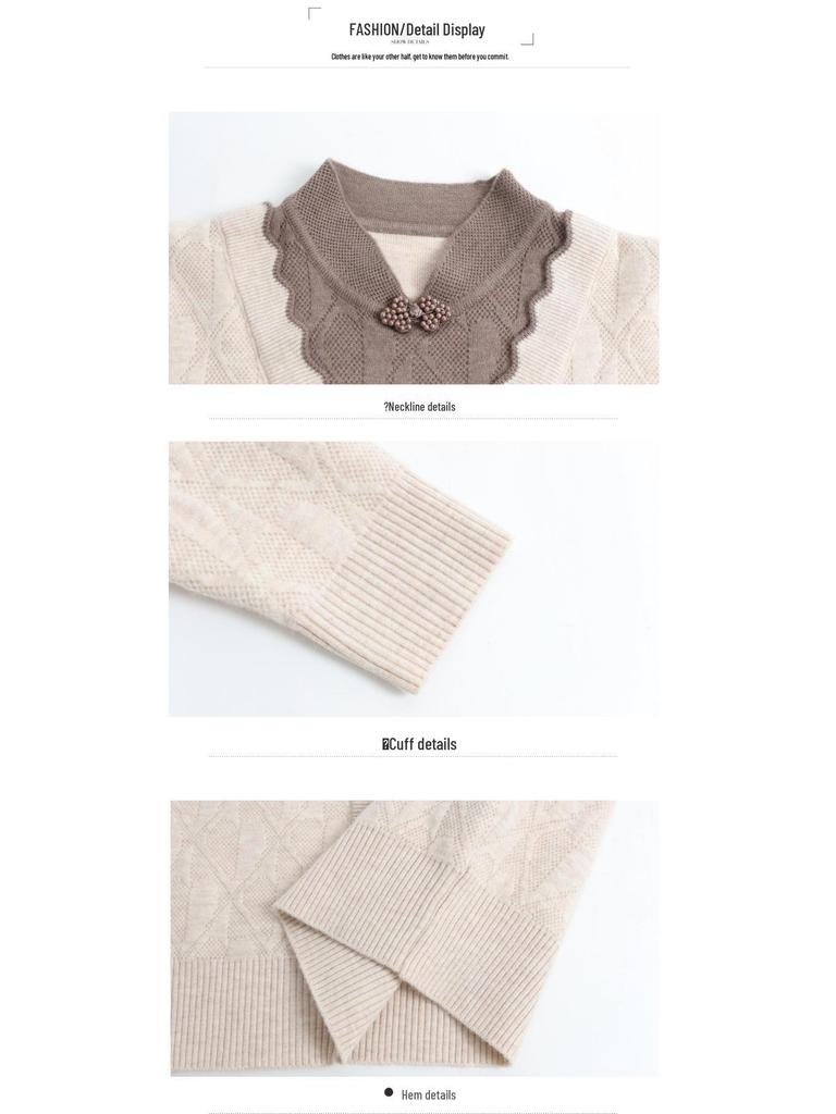 Mom's Winter Velvet Qipao Collar Sweater: Two-Piece Top for Middle-Aged and Elderly Women