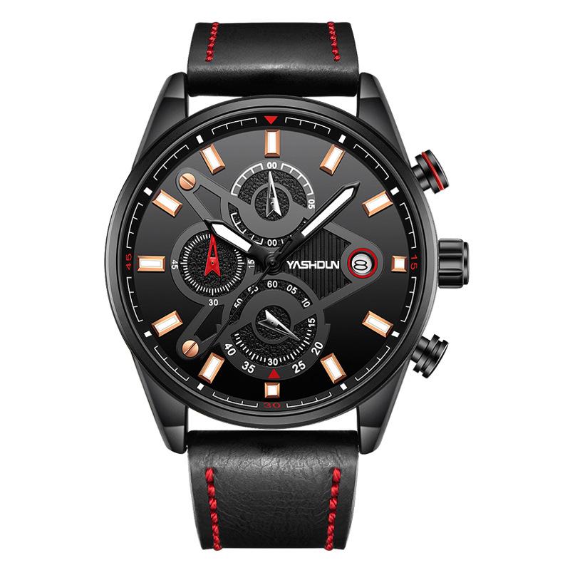YASHIDUN Men s Multifunctional Luminous Waterproof Leather Watch