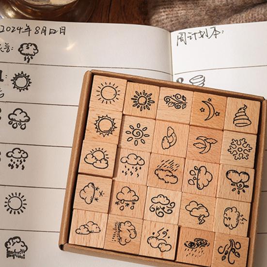 25Pcs/Set Wood Rubber Stamps Botanical Butterflies Decorative Wooden Stamps Clouds Stamps for Diaries Journals Scrapbooks Cards DIY Crafts