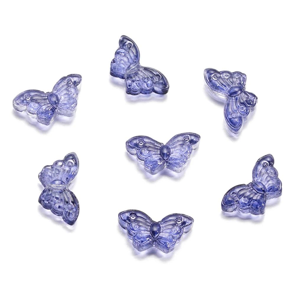 30Pcs/Lot 8*15mm Transparent Glass Small Butterfly Loose Charm Pendants for Necklace DIY Craft Jewelry Making Accessories