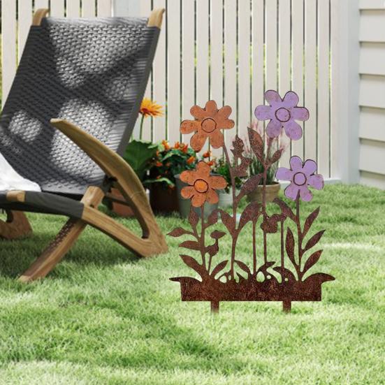 Rostige Blumenbeet-Stange Dekoration Wetterfest Innen Außen Hof Rasen Terrasse Weg Metall Blumen-Silhouette Schild Stange Ornament