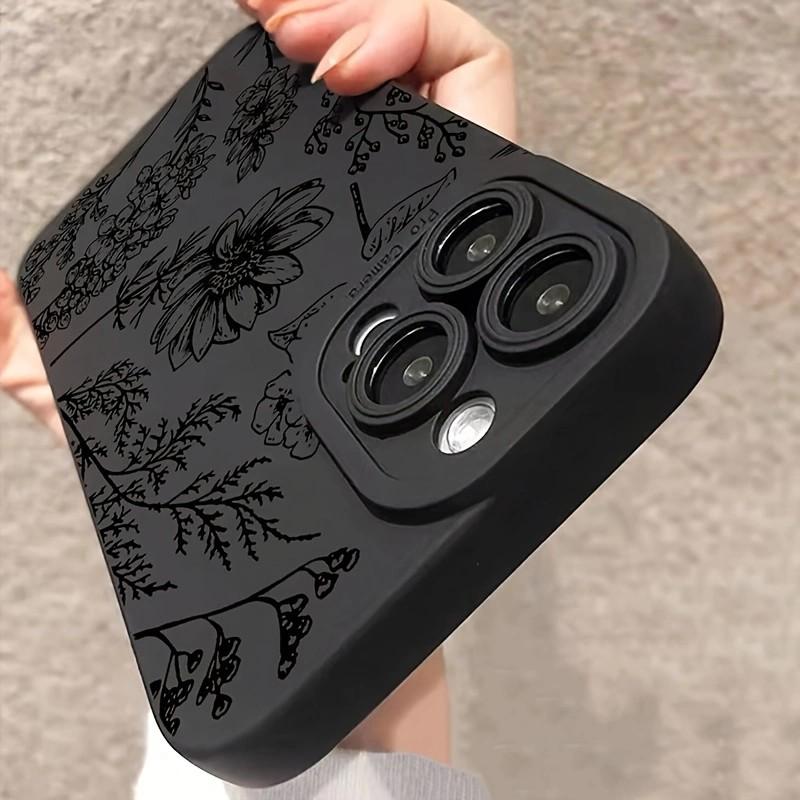 Fashion Black Flower Phone Case For iPhone 17e 17 16e 16 15 14 13 12 11 Mini Air Pro Max X XR XSMax Plus Soft Silicone Cover