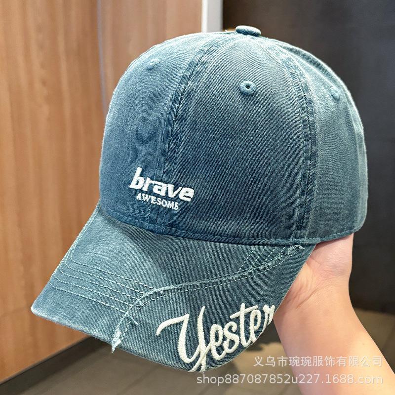 American retro washed letter embroidery baseball cap big head circumference youth street visor showing face small cap man