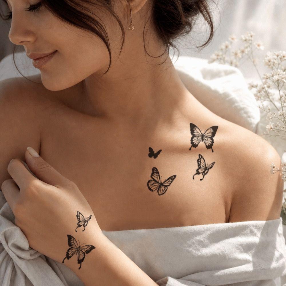 Transfer Tattoos Butterfly Tattoos Sweat Proof Sketch Tattoo Stickers Body Stickers For Women Men