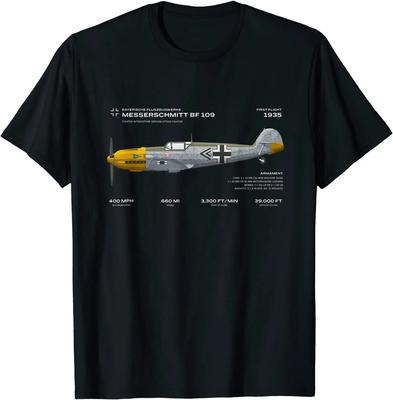 Ťažký nemecký stíhací tričko Luftwaffe Messerschmitt Bf 109. Letné bavlnené pánske tričko s krátkym rukávom a okrúhlym výstrihom Nové S-5XL