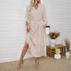 New Autumn Casual Simple and Elegant Dress with A Stand-up Collar and Long Sleeves, Pure Color, Long Dress with A Belt.