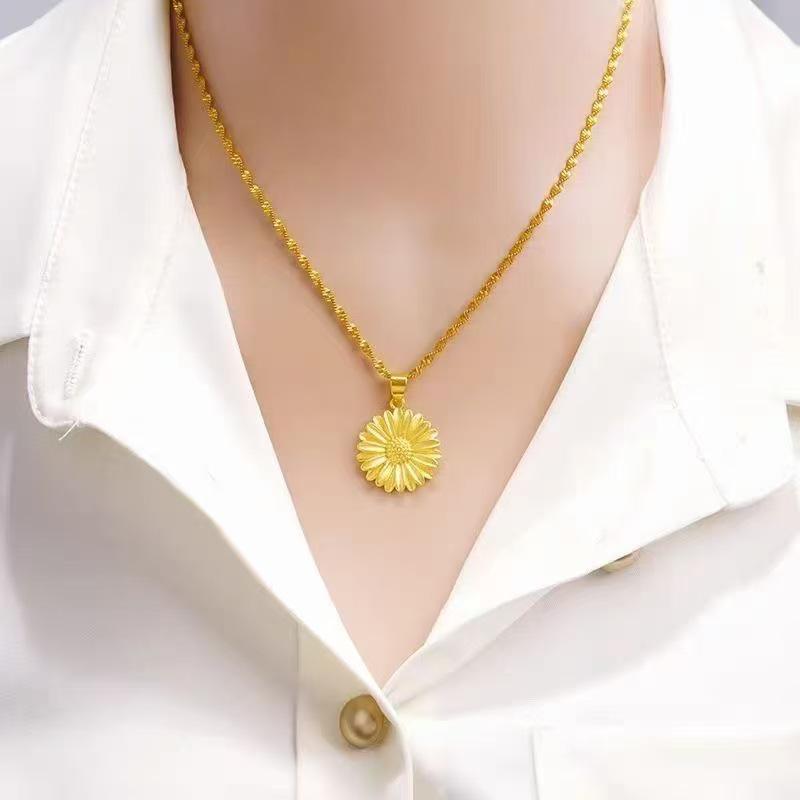 Elegant Daisy Bow Pendant Clavicle Necklace - Golden O-Shaped Chain for Women