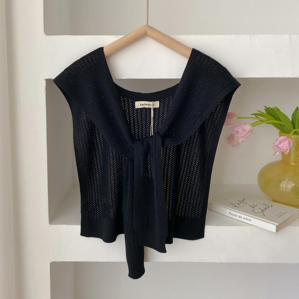 Modischer Koreanischer Gestrickter Hohlstrick-Schal Sommer Büro Falscher Kragen Halsstrick Dünnes Geknotetes Cape Schulterschal Für Damen