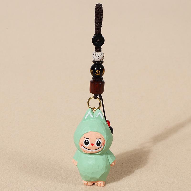 Handmade Wood Carving Rabub Car Keychain Pendant Female Cute Cartoon Bag Accessories