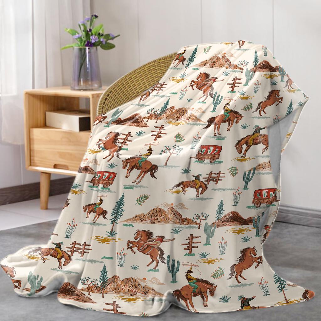 1pc Pink Western Cowboy Boots & Hats Print Flannel Blanket - Soft All-Season Cozy Throw for Bed, Couch, Camping & Travel