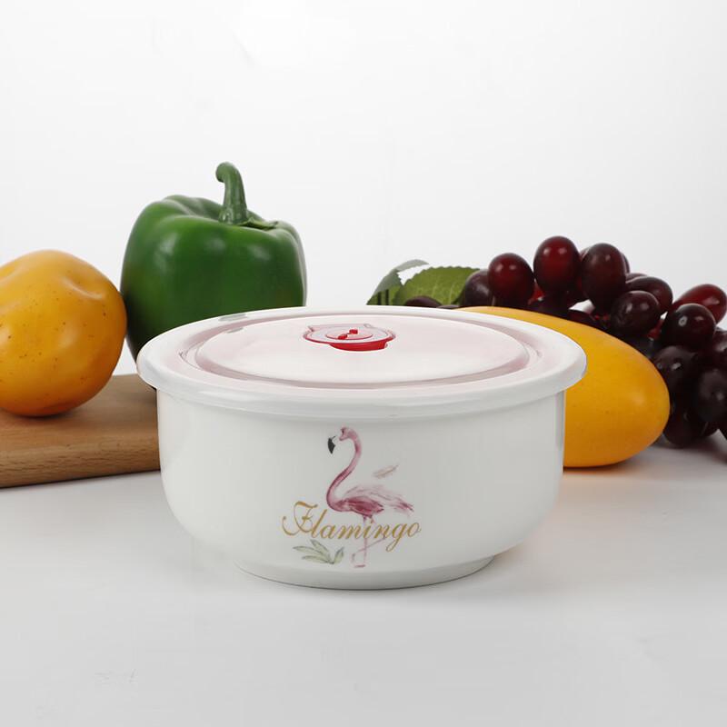 

ZISIZ Ceramic Food Storage Bowls with Lids - Flamingo Pattern (Set of 4)