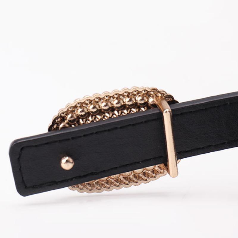 Women's PU Leather Belt Shiny Rhinestone Pearl Buckle Lightweight Waist Accessory for Jeans Daily Casual Wear