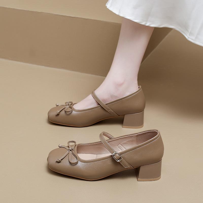 French Evening Breeze Single Shoes Women's 2025 Spring and Autumn New Black Soft Leather Skirt Mary Jane Women's Shoes Shallow Mouth Ballet Shoes
