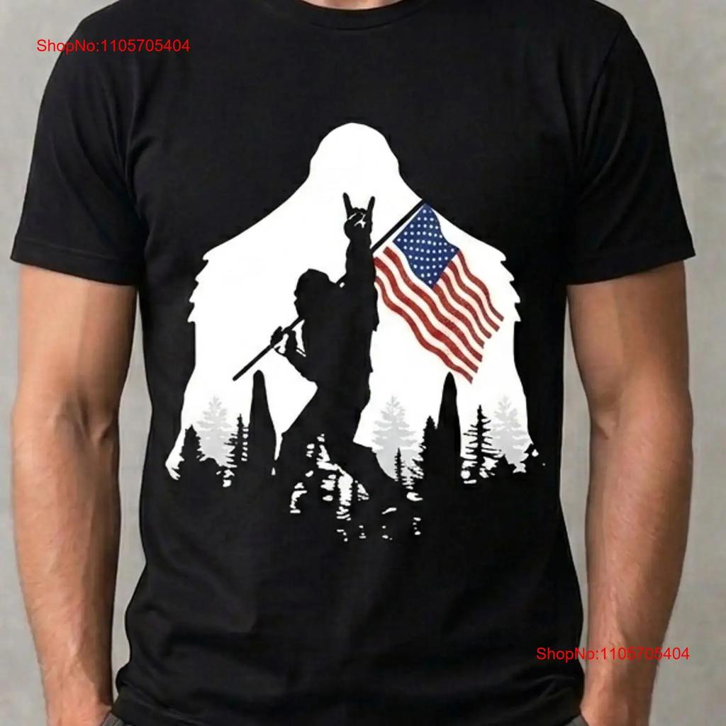 Bigfoot American Flag T Shirt Patriotic Sasquatch Rock On Vintage Stretched Stylish Homme