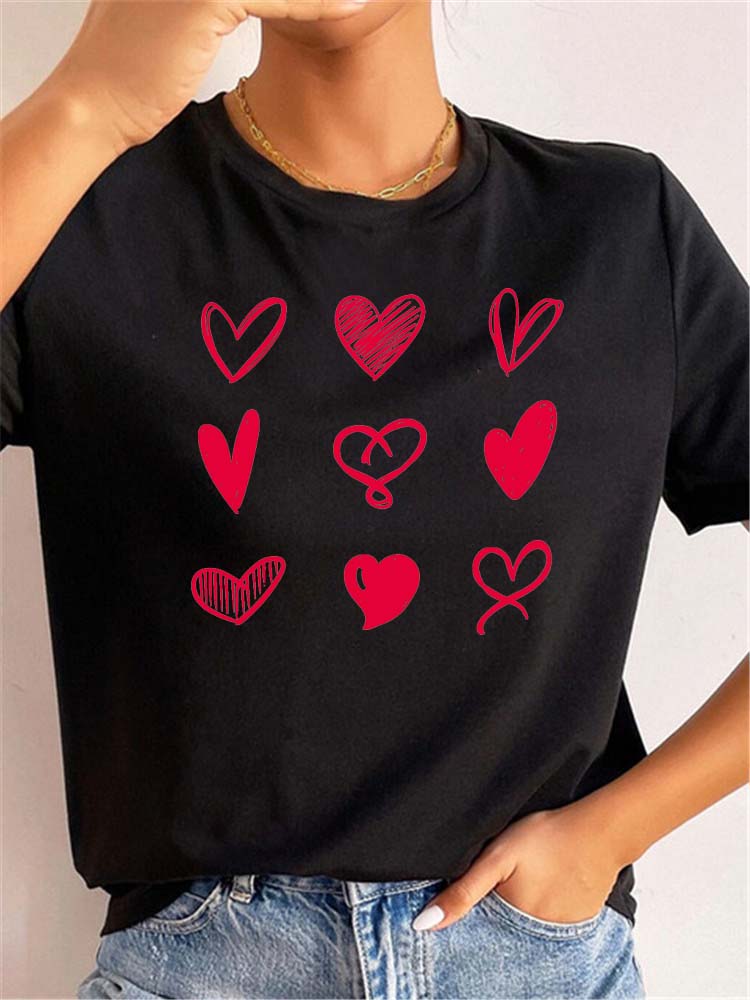 Love Heart Print Women T Shirt Summer Funny Short Sleeves O Neck  Tops Tee Female 90s Casual Fashion Clothing