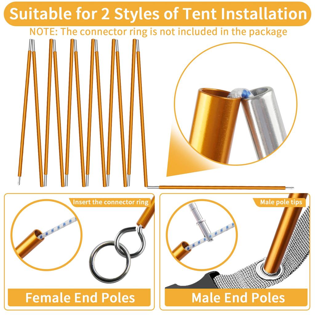 Aluminum Tent Poles Replacement Pre-Assembled Tent Poles Lightweight Tent Pole Repair Kit for Hiking Camping Backpacking Tent