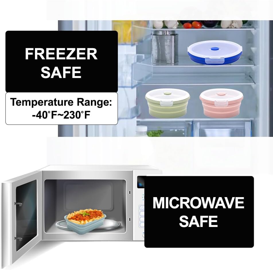 Collapsible Silicone Food Storage Container Set 4-piece Outdoor Portable Food Box, MicrowaveableMultiple sizes available