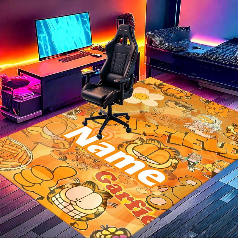Custom Name Personalized Garfield Print Carpet, Versatile Home Decor Rug, for Playroom, Apartment, Balcony, Entryway, Hallway Gift