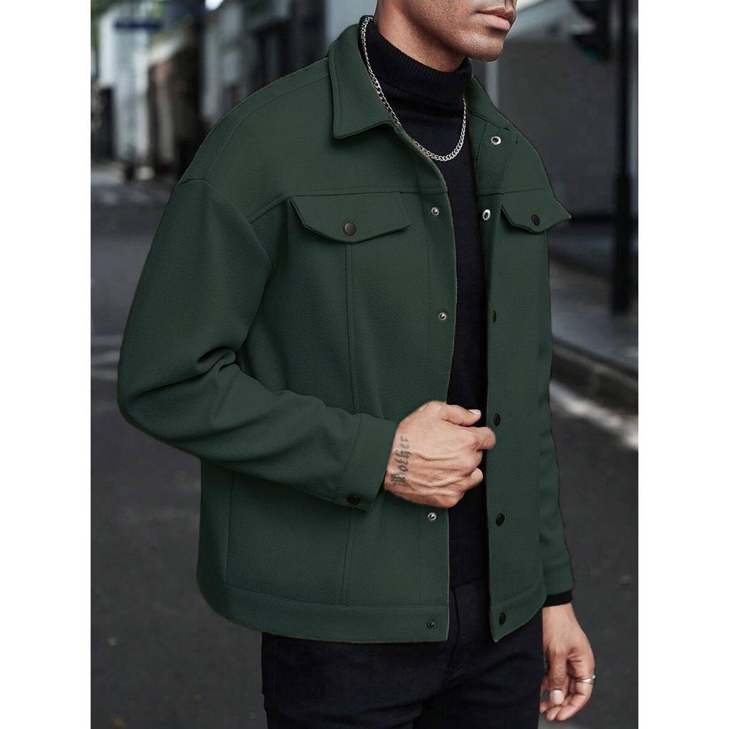Autumn and Winter Turtleneck Woolen Jacket, Men's Casual Sports Business Jacket, Pure Color, Classic Version