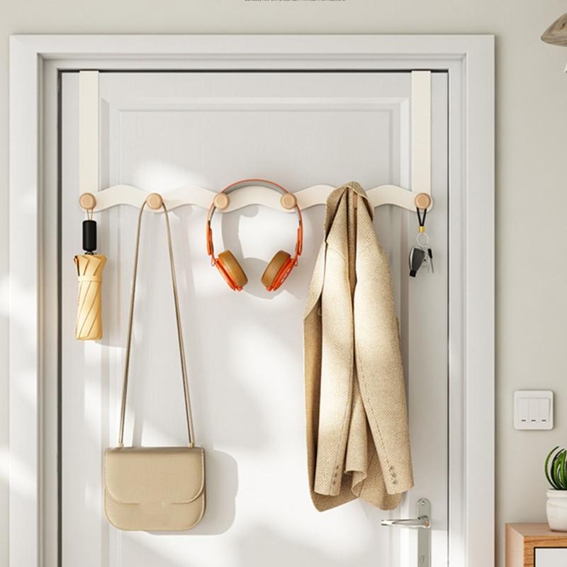 Over Door Hooks With Wooden Shelf For Jackets Hats Carbon Steel Clothes Rack Hanging Solution For Home Office