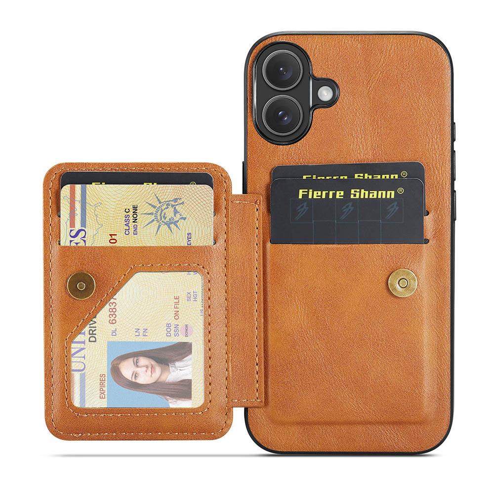 FIERRE SHANN 024 For iPhone 16 Case Card Holder Kickstand Waxy Texture Leather+TPU Phone Cover