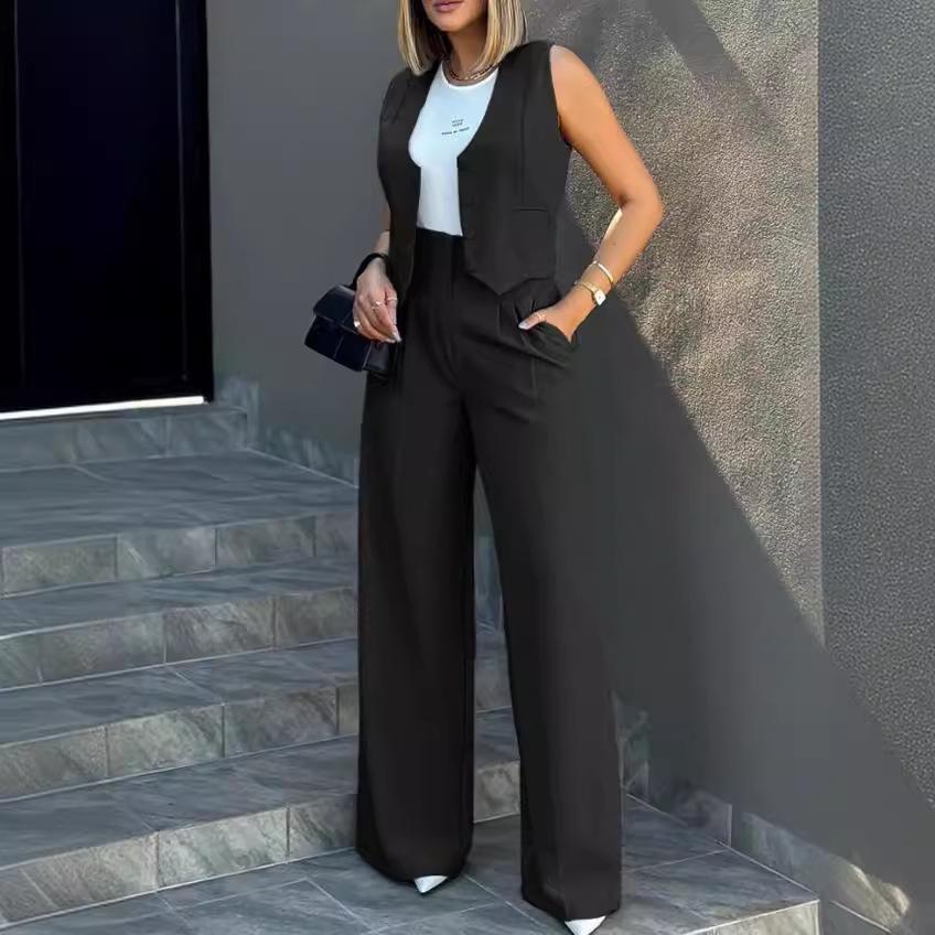 2024 Euro-American Fashion Suit: Vest & Wide-Leg Pants Set