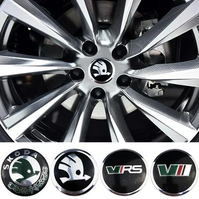 4 Pezzi 56mm Coprimozzi Centrali per Ruote Auto Adesivi Decorativi per Skoda VRS Octavia A5 A7 Fabia Superb Kamiq Rapid Vision Kodiak CWO1