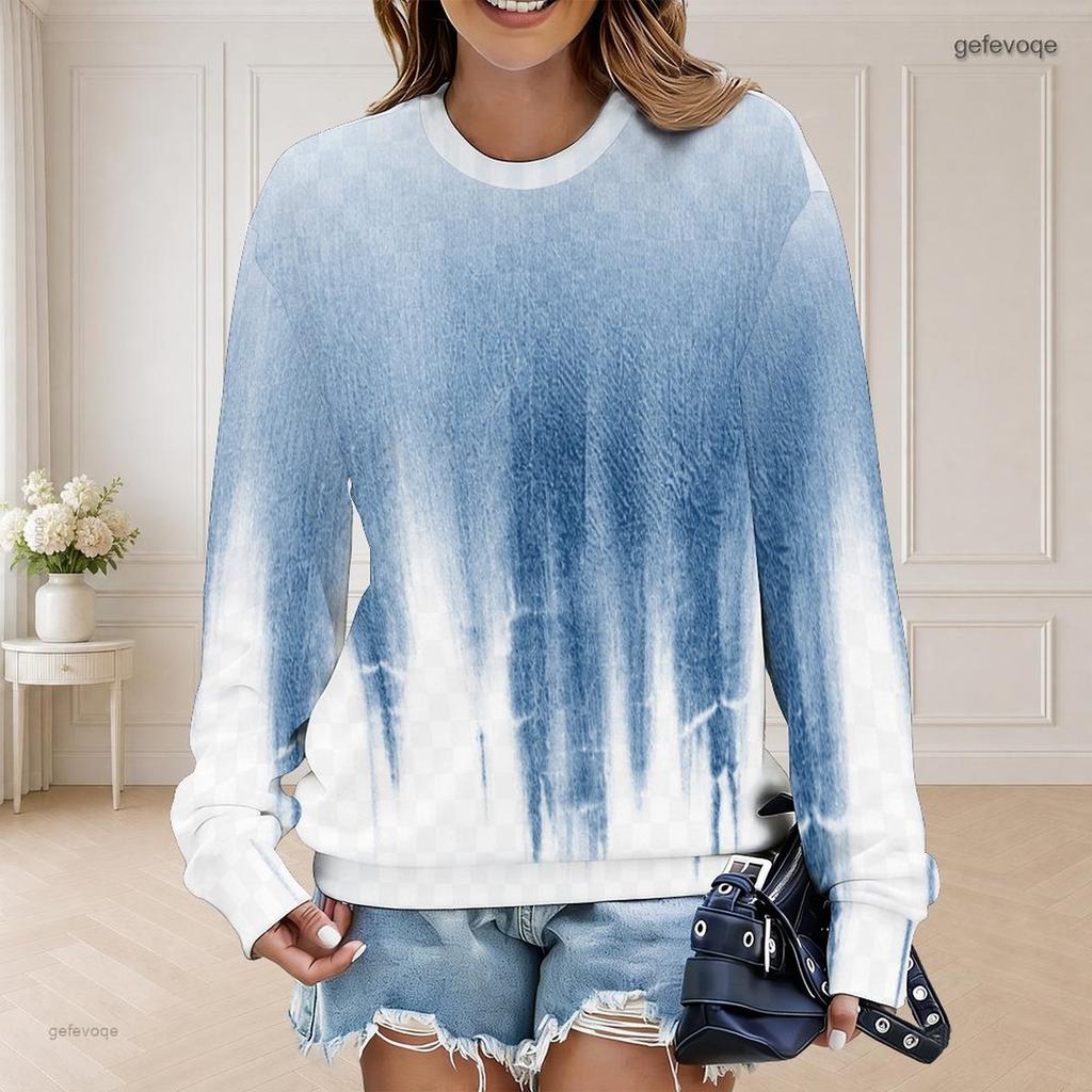 Women Plus Size Tie Dye Printed Round Neck Long Sleeve Pullover Sweatshirt