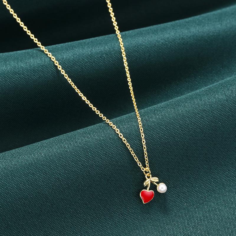 Fruit Cherry Cherry Pendant Necklace Femininity Sweet Oil Dripping Collarbone Chain Vl635