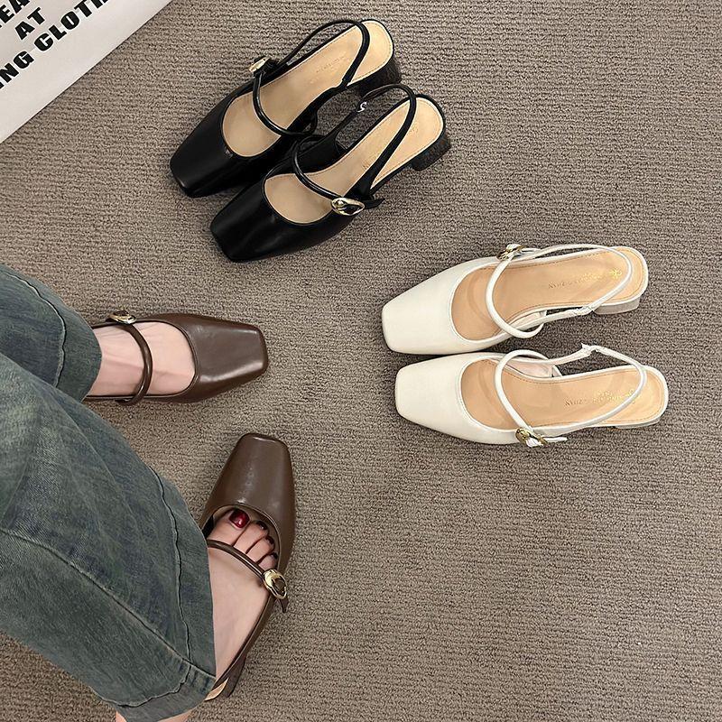 2025 summer new fairy style thick heel sandals female Mary Jane single shoes versatile bag head word with high heels