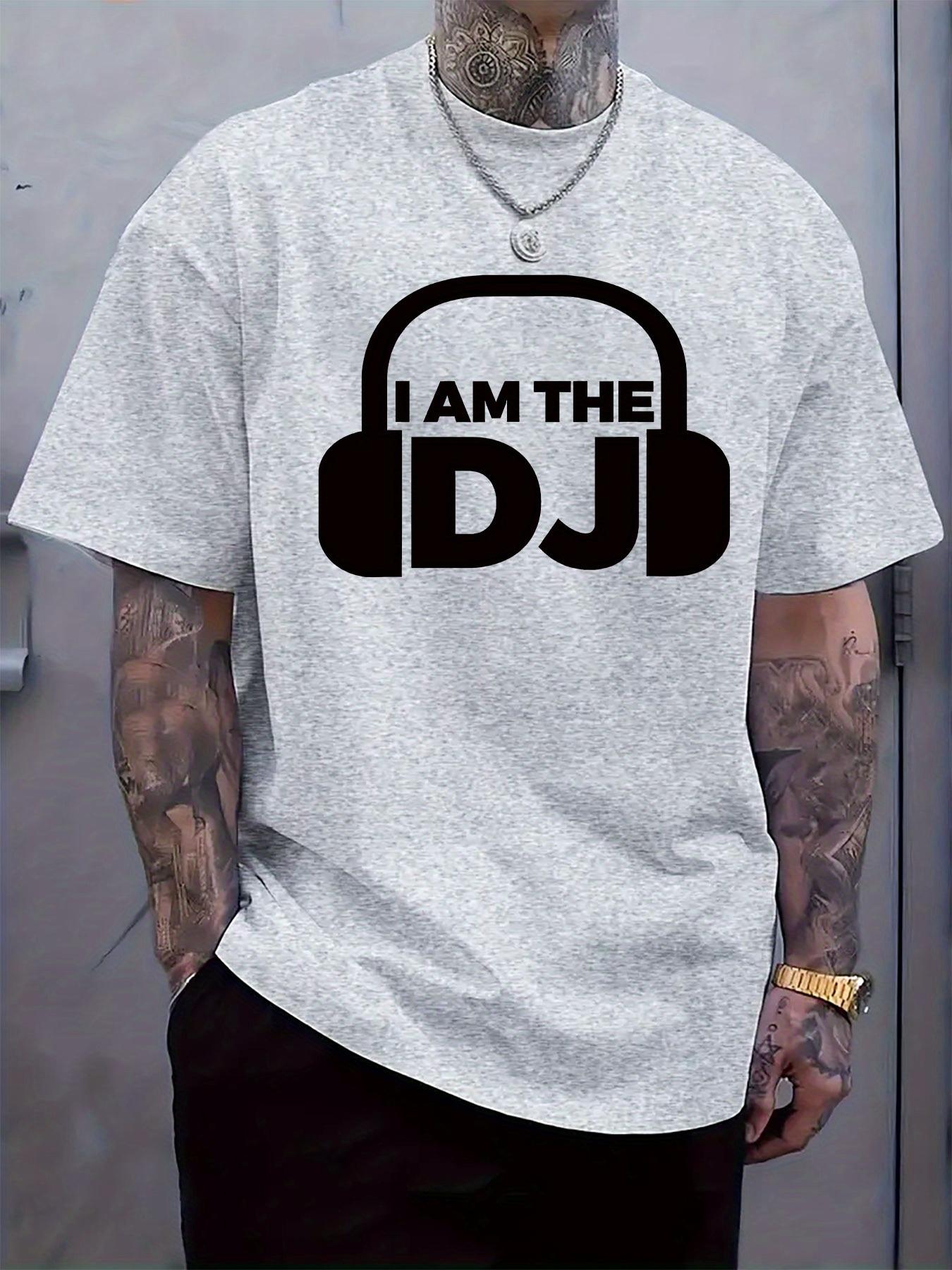 Casual Crew Neck T-shirt with I AM THE DJ Print XXXL
