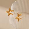 Open Design Five Pointed Star Stud Earrings Vintage 3d Carved 18k Gold Plated Earrings