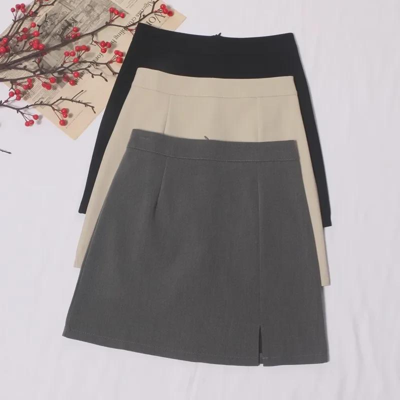 2024 Spring High-Waist A-Line Skirt: Korean Slit Design, Anti-Exposure, Short Skirt