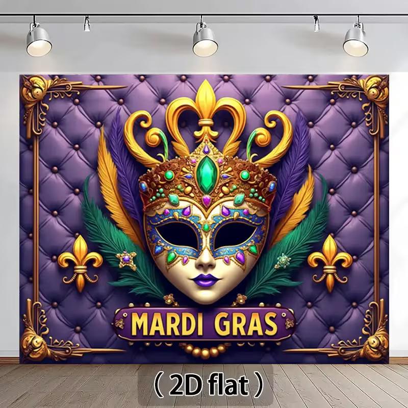 2D Luxury Mardi Gras Masquerade Mask Backdrop Banner