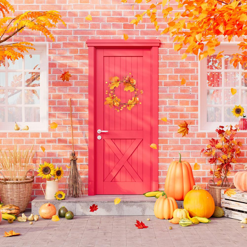 Lönnlöv Krans Konstgjord Ljusstaksringar Krans för Thanksgiving Halloween Dekoration