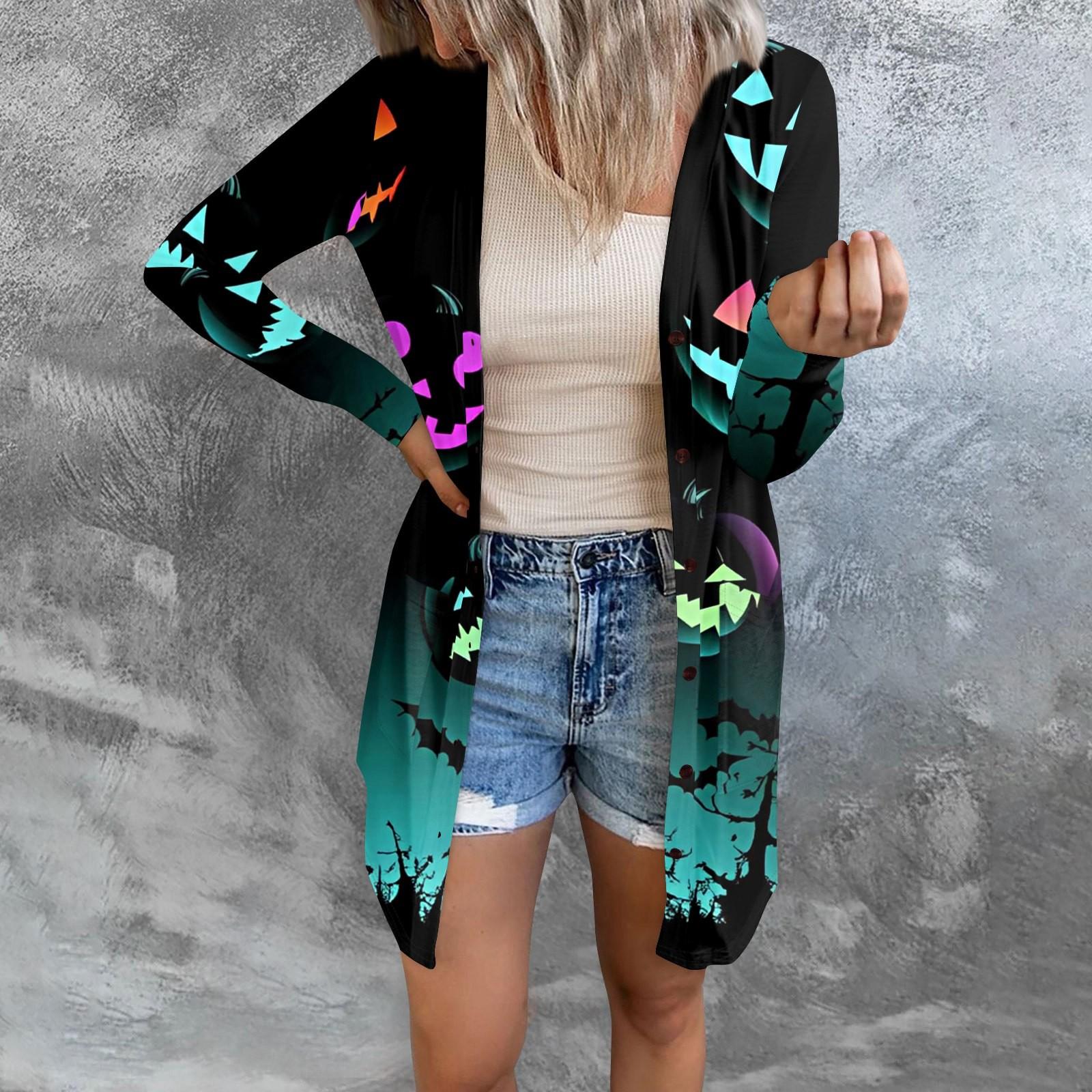 

Жіночий повсякденний кардиган на Хеллоуїн з принтом і довгими рукавами з кишенями M