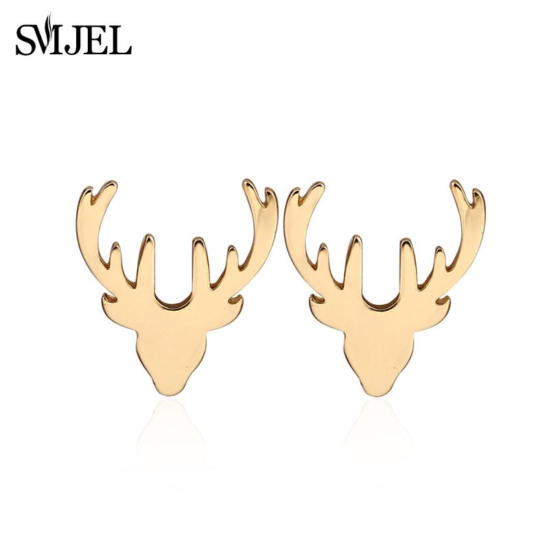 SMJEL Minimalist Silver Color Deer Horn Earrings Women Christmas Jewelry Cute Elk Antler Ear Studs Unique Tree Branch Earings