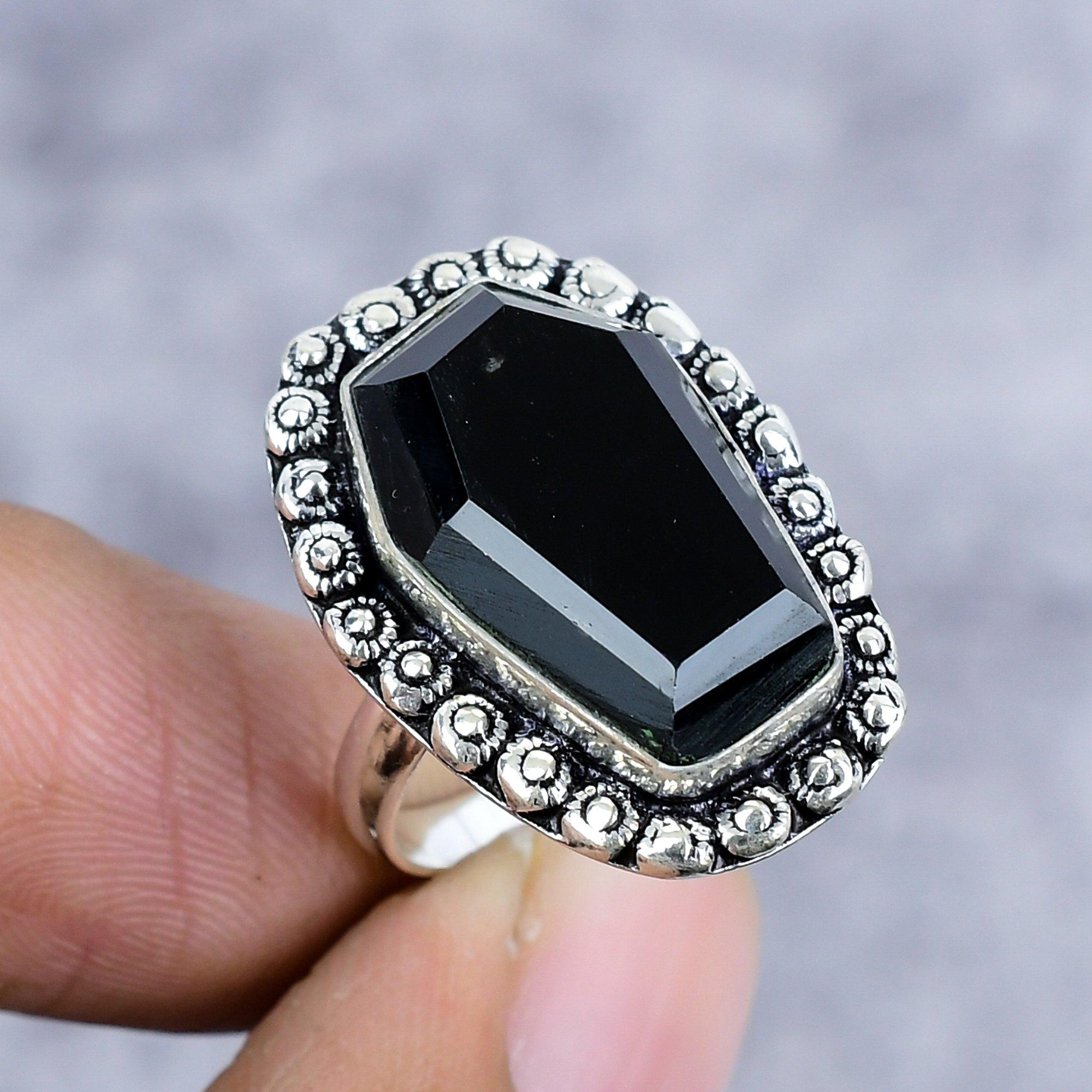 

Black Spinel Gemstone Handmade 925 Sterling Silver Jewelry Ring Size 8 M-2596