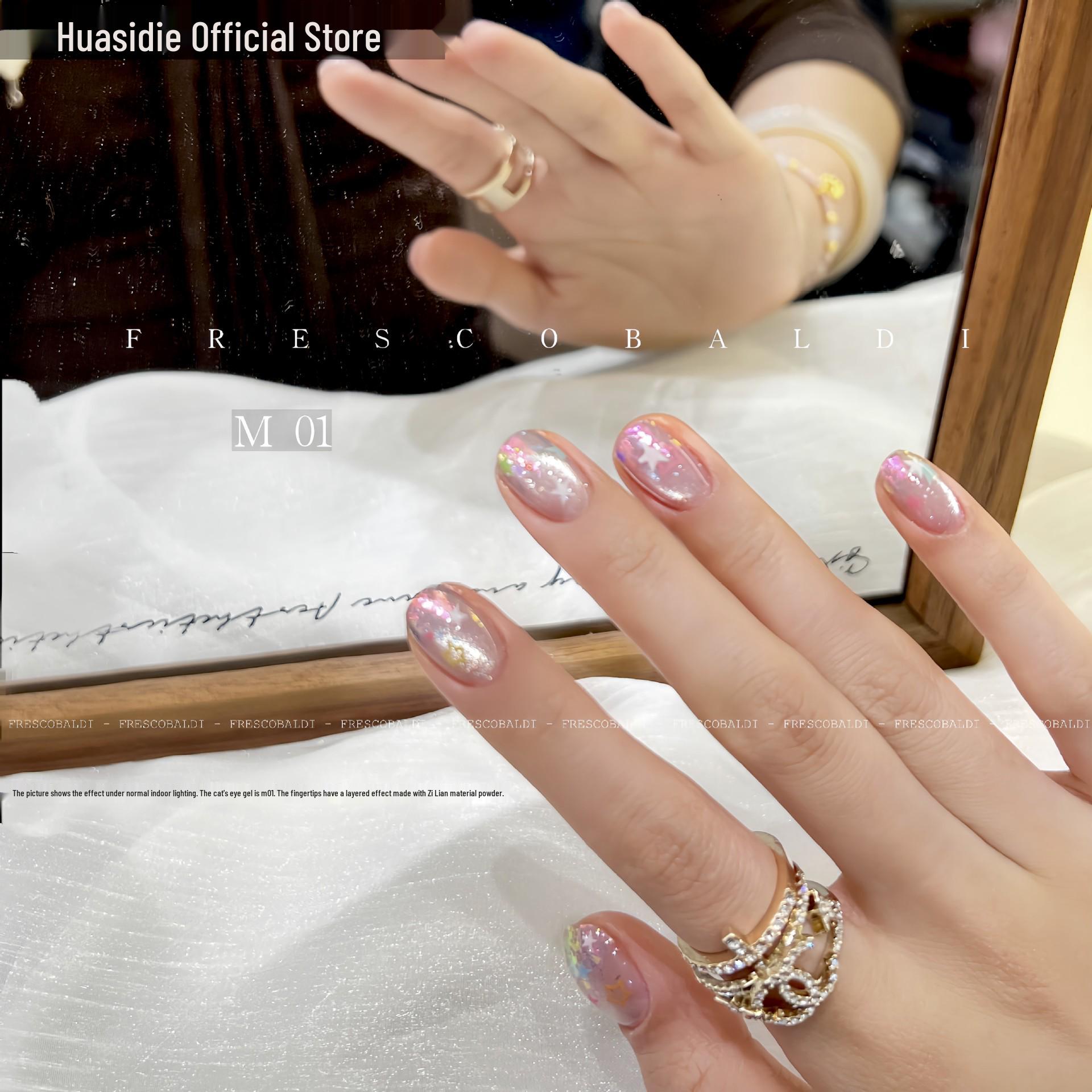 Hua Si Die - Cat Eye Gel Nail Polish M01: 5g Crystal Water Gloss, Silver Jar