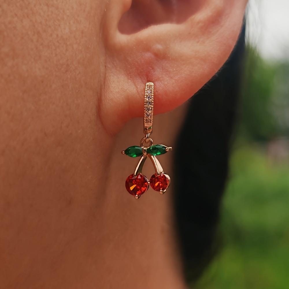 Cherry Shape Dangle Earrings for Women 2025 New Fashion Golden Drop Earring Zirconia Jewelry Wedding Party Accessorie